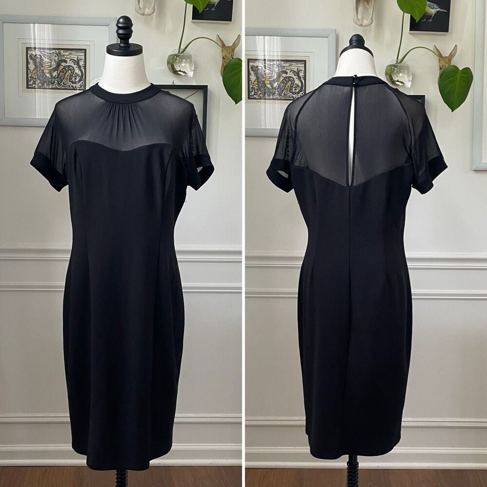Bebe LBD Black Dress Illusion Neck Short Sleeve Dress 12